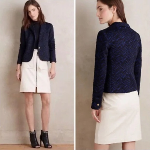 Anthropologie Cartonnier Bas Relief Blazer Jacket Textured Blue Black Size 10 - Picture 3 of 8